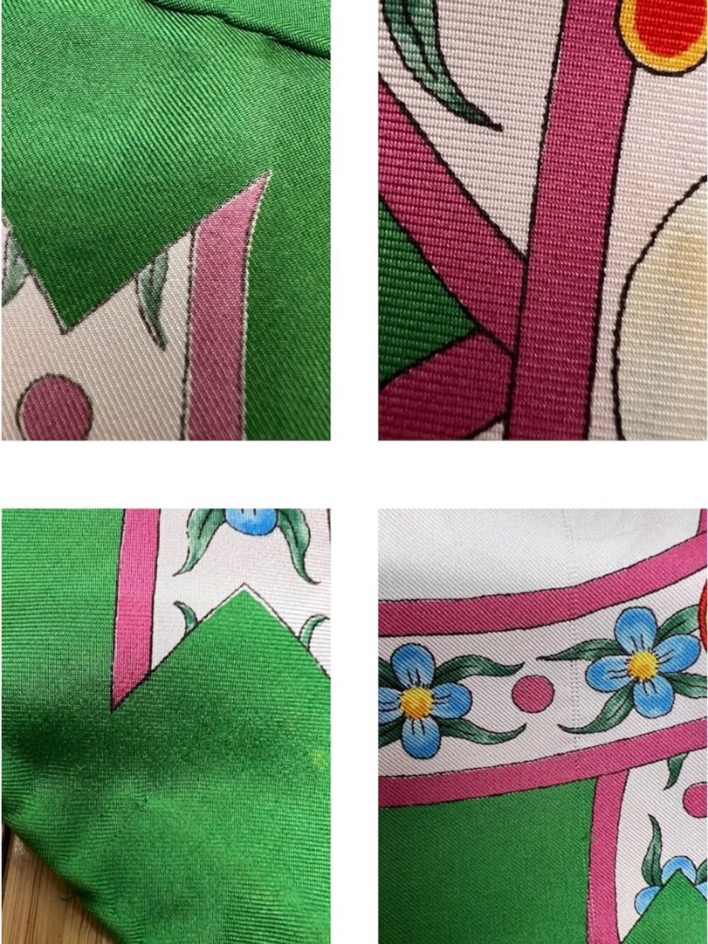 Beautiful Gucci V. ACCORNERO Floral Silk Satin Scarf  Green Beige Pink Flora (22 - Picture 9 of 16